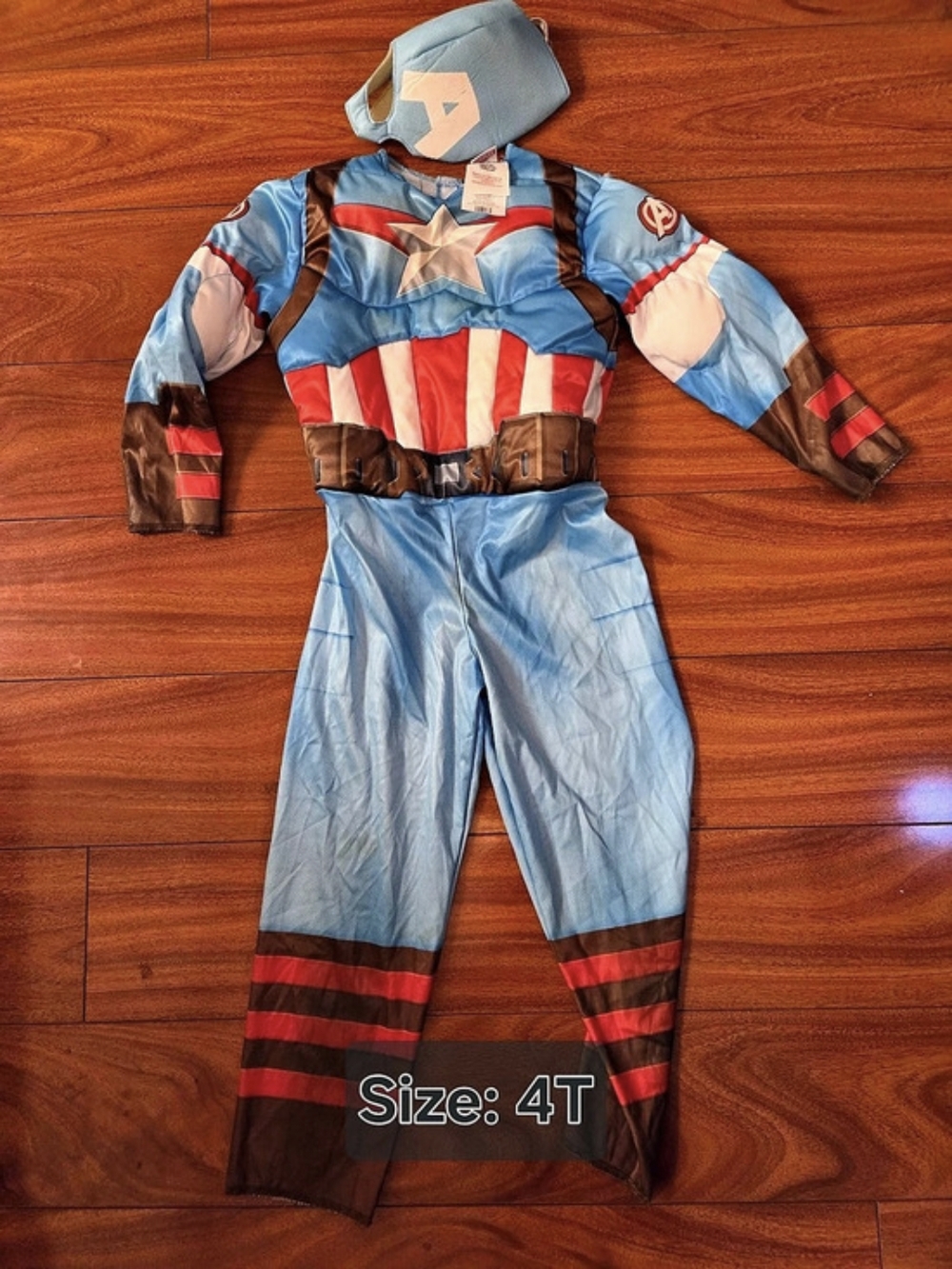 Marvel Captain America Muscle Jumpsuit Costume with Mask Blue & Red 4T